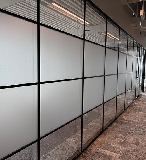 Solid 3M frosted vinyl privacy band on glass